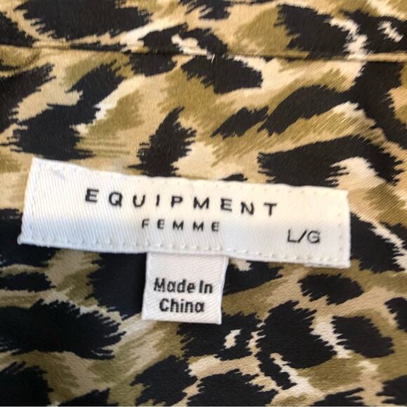 Equipment brown black tan leopard animal print button down top size Large - Picture 8 of 14